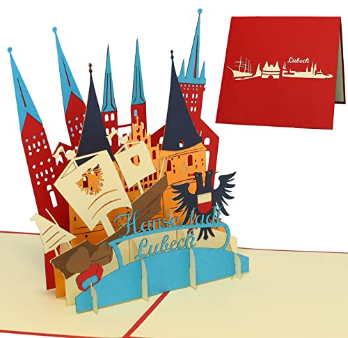 LINPOPUP®, LIN17319, Pop Up - 3D Karte, Glückwunschkarte Klappkarte Geburtstag Reisegutschein Stadt Lübeck, N219