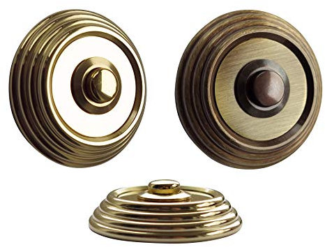 Messing Türklingel-Klingel-Klingelplatte- 55 mm Ø-Überschraub-Verschraubung von vorne-TOP (Mess. brüniert)