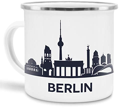 Tassendruck Emaille-Tasse mit Skyline von Berlin - Souvenir/Edelstahl-Becher/Metall-Tasse
