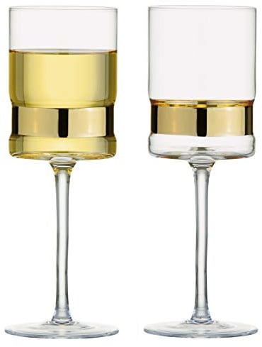 Anton Studio Designs SoHo Handmade Wine Glasses Perfect for Red Wine, White Wine, Water, or Beverages - 350 ml - Gold - Set of 2 Elegant Wine Glasses