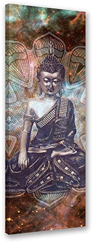 Feeby Wandbild - Wohnzimmer Modern Deko - Zen Statue Buddha Orient Mandala - 40x120 1tlg - Bilder Leinwand - Bild auf Leinwand Schlafzimmer - Leinwandbilder für die Wand - Canvas Painting - Fotokunst