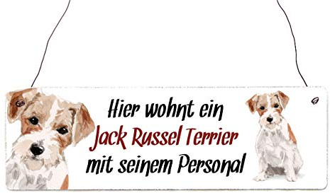 Interluxe Holzschild - Hier wohnt EIN Jack Russel - Türschild, Warnschild oder Hundeschild als Geschenk für Menschen mit Hund