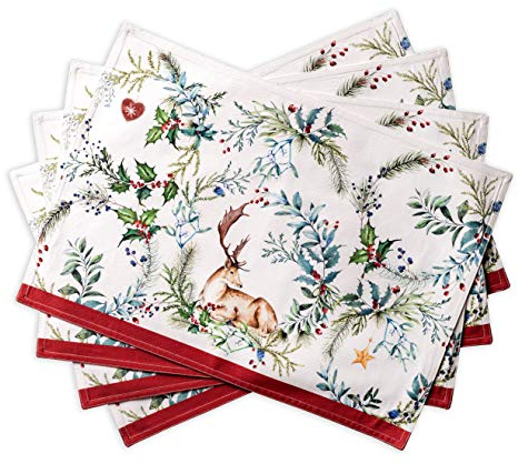 Maison d'Hermine Holly Time Set di 4 tovagliette 100% cotone, per tavolo da pranzo, cucina, matrimonio, uso quotidiano, cene, Ringraziamento/Natale (33cm x 48cm)