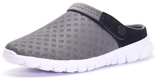 Femmes Hommes Sabots Mules Respirant Chaussures de Jardin Perforés-Sabot de Plage Pantoufles Piscine Sandales D'Été Chaussures, Noir Gris, 44 EU