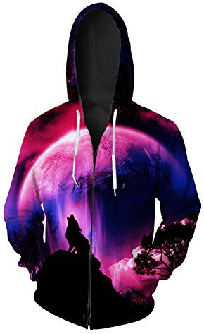 GLUDEAR - Felpa con cappuccio con cappuccio e stampa digitale 3D realistica - Viola - XX-Large
