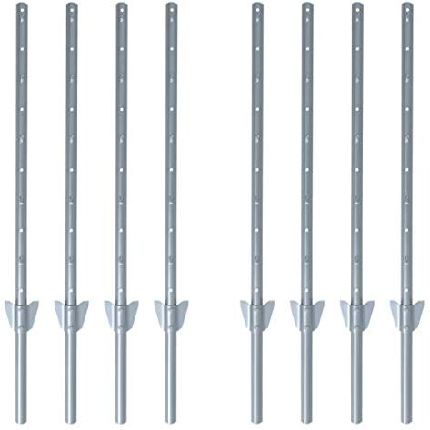 ESTEXO Zaunpfosten Zaunanker Erdanker Zaunhalter für Sechseckgeflecht und Volierendraht (8X 187 cm/Grau RAL 9006)