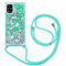 FMPCUON Coque Samsung Galaxy A51 5G Glitter Liquide Collier pour Téléphone Portable avec Cordon - Lanyard Paillettes Flowing Sand Silicone Gel TPU Housse avec Smartphone Collier Étui, Vert