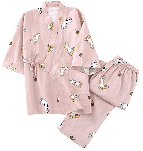 OWLONLINE Japanischer Kimono-Pyjama aus Reiner Baumwolle für Damen Größe L A35
