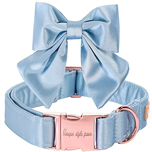 Unique style paws Hundehalsband aus Seide, einstellbar, langlebig, mit Schleife, Hochzeitsfliege, Halsband für sehr große Hunde, Größe XL, Blau