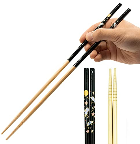 Tanaka Hashi Baguettes de cuisine japonaises longues fabriquées au Japon en bambou Saibashi Noir 33 x 0,8 cm