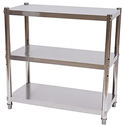 DiLiBee Estantería de acero inoxidable de 3 niveles, de acero inoxidable, para cocina, 80 x 80 x 40 cm