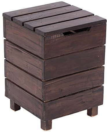 DESIGN DELIGHTS RUSTIKALER Holz HOCKER Storage 50 | 50x35x35cm (HxBxT), Mahagoni Recyclingholz, massiv | Klappbox, Wäschekorb, Badhocker, Wäschetruhe | Farbe: 03 Dunkelbraun