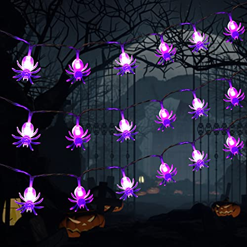JOFONY Halloween Spinne Lichterkette,Lila Lichter für Halloween Deko Innen-und Außenbereich,20 LEDs 2 Beleuchtungsmodi Batteriebetriebene