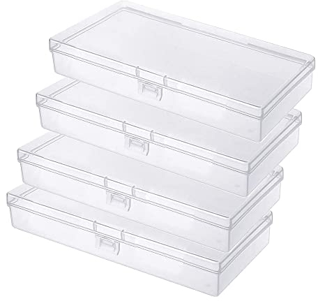 Gebildet 4 Pcs Rectangular Clear Plastic Storage Box Containers Case with lid for Pills, Herbs, Tiny Bead, Jewellery & Craft Items