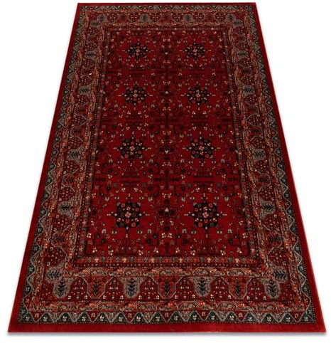 rugsx Wollteppich KASHQAI 4302 300 Blumen, Rahmen Rotwein 80x160 cm