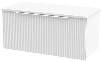 Hudson Reed DFF196W Fluted Modern Bathroom Wall Hung 1 Drawer Vanity Unit with Colour Match Worktop, 800mm, Satin White