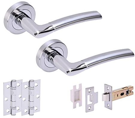HANDLEZONE® Neemo Internal Door Handle Latch Pack, Complete with Lever On Rose Handles, Latch, Ball Bearing Hinges - Dual Finish Polished/Satin Chrome