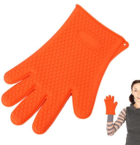 Silikon Ofenhandschuhe Hitzebeständig, extra Lange rutschfeste gewebte wasserdichte Küchenhandschuhe mit Fingern, Silikonhandschuhe für BBQ Kochen Set Backen Grillen Grill Mikrowelle