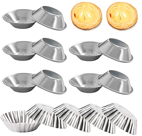 NINVVS 15 Pieces of Aluminum Egg Tart molds, mini Pie Trays, Reusable Egg Tart molds, Non-Stick Baking molds, Aluminum Alloy Baking Trays Cups, for Making Muffins and Cupcakes (Silver)