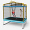 COSTWAY 3 in 1 Kids Trampoline, 6FT Mini Toddler Trampolines with Swing, Horizontal Bar and Enclosure Safety Net, Rectangle Trampoline for Outdoor Indoor (Blue + Yellow)