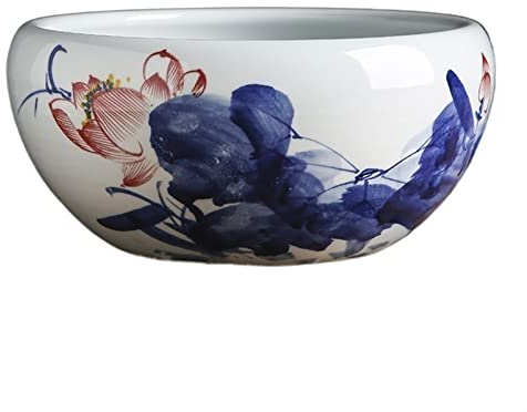 Blumentöpfe Jingdezhen Handbemalte Keramik Blumentopf Seerose Schale Hydrokultur Grün Blumentopf Aquarium (Bodenloses Loch) Pflanztöpfe ( Color : A , Size : L )