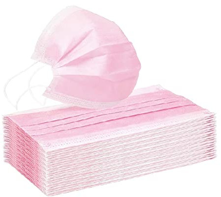 barenx Maschere usa e getta, 3 strati, anello per le orecchie, protettivo, traspirante, antipolvere, maschera a 3 strati. Maschera protettiva monouso per uso quotidiano. - Rosa 50 pezzi