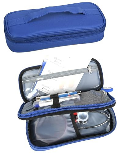 Gima - Mehrzweck-Federmäppchen mit Inneneinteilung, zwei praktische Fächer, elastische Tasche, transparente Tasche, Netztasche, 6 elastische Ringe, für Ärzte und Krankenschwestern, blau, 27138