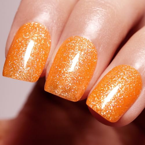 Gel Nail Polish, 1 Pcs 15ml Translucent Glitter Coral Orange Color Soak Off UV LED Nail Gel Polish Nail Art Starter Manicure Salon DIY at Home Nail Lamp Needed