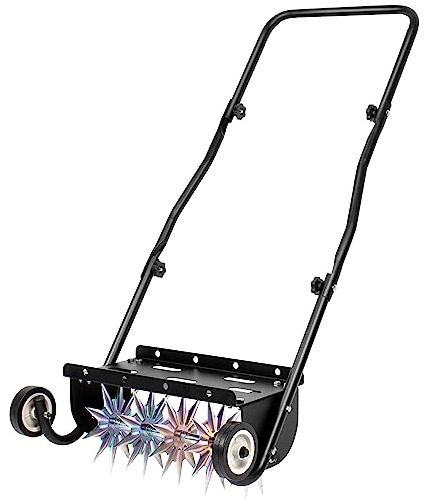 Suchtale 45,7 cm großer Druckspike-Belüfter, robuster rollender Rasenbelüfter, Drehspieß-Rasenbelüfter, manuelle Belüftungsausrüstung mit Stahlgriff, geeignet für Rasen, Garten und Hofgrasbelüftung