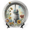 Gokays Piatto decorativo per finestra, ad acquerello, girasole e gatto, rotondo, fatto a mano, in ceramica, con espositore per casa, ufficio, decorazione da tavolo, piatti divertenti in porcellana, 18