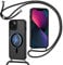 XTCASE Handykette für iPhone 13 Hülle mit Band, Magnetisch Handyhülle kompatibel mit Magsafe, Matt Transluzente Kratzfeste PC Rückseite + TPU Bumper Case mit Umhängen, Schwarz