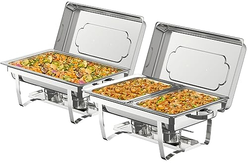Lifezcime 2pcs Sistema del buffet del plato de frotamiento, 8QT/9L servidor del calentador del buffet con tamaño completo y medio tamaño Contenedores de comida para catering, buffet y bodas