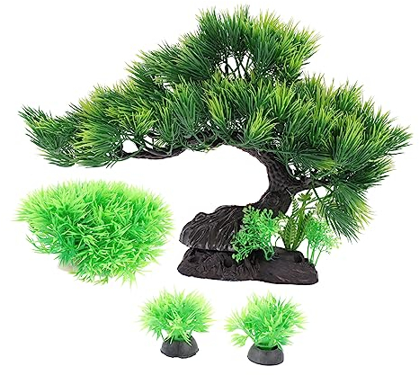 POPETPOP Fish Tank Decorations Artificial Tree Bonsai Decor Fake Plants for Aquarium