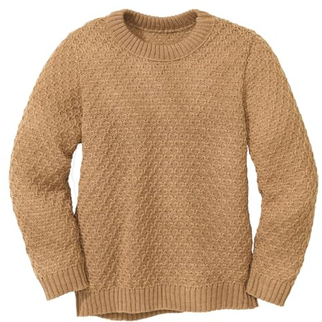 ARAN-PULLOVER Kinder - 100% Bio-Merino – atmungsaktiv & kuschelig warm - unisex Gr. 86 - 140 - nachhaltig & fair - ideal für kalte Tage dank fluffigem Strick - made in Germany | Karamell Gr. 122-128