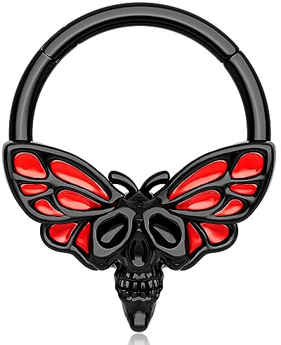 Melighting 16g Halloween Helix Piercing Schmuck Tote Motte Septum Ring Conch Ringe Edelstahl Daith Schmuck Scharnierring Schwarz Septum Schmuck für Frauen Männer