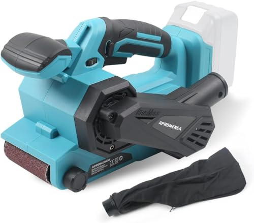Apromenea Ponceuse à bande 18 V - 7,6 x 45,7 cm - 6 vitesses - 120-350 m/min - Ponceuse à bande sans fil pour batterie Makita - Outil de polissage portable sans balais pour enlever la rouille, le