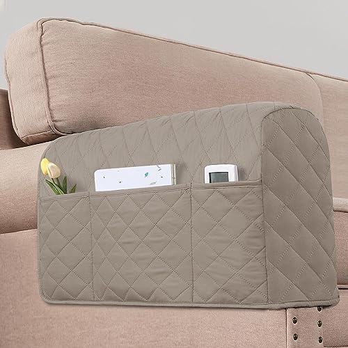 2 Pack Water Resistant Armrest Covers for Chairs and Sofas - Couch Arm Covers with 3 Pockets for Phone - Sofa Arm Protector for Pets, Cats (Khaki)