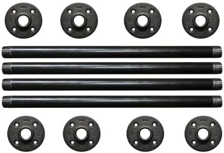 Suyak Industrial Pipe Table Legs - 4 Pack Heavy Duty Metal Pipes and Flanges for Custom Vintage Tables, Furniture and Shelf, Dining Coffee Table Bench (120 cm, Black)