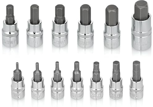 oumuik Set di chiavi a bussola esagonali, 13 pezzi, metrice, 2 mm - 14 mm, set esagonale, acciaio S2 di alta qualità per chiavi dinamometriche e trapani