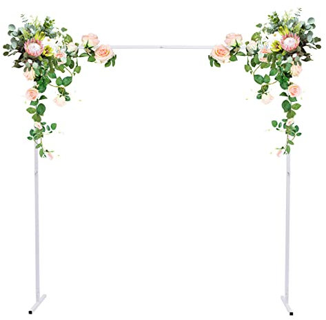 Begoniape Arche de mariage rectangulaire en métal blanc de 2 m - Capacité de charge : 22,05 lbs - Support de fleurs en fer galvanisé pour mariages, décorations de jardin, fêtes, fêtes