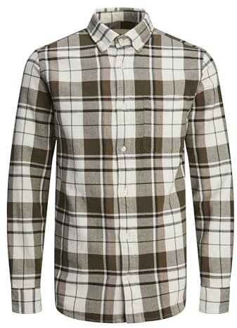 JACK & JONES Jprblubrook Structure T-Shirt à Carreaux L/S Sn Chemise de Loisirs, Vert Olive, M Homme