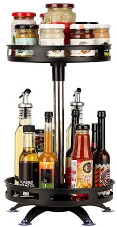BELLE VOUS Porta Spezie per Cucina - Portaspezie Girevole a 2 Livelli - Organizer per Dispensa con Piedini a Ventosa - Spice Rack Salvaspazio da Appoggio - Giostra per Condimenti