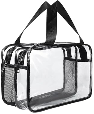 BAIYSFFG Grande trousse de toilette transparente en PVC épais étanche avec poignées - Trousse de toilette de voyage avec fermetures éclair pour femmes, filles et hommes, transparent, Simplicité