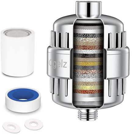 Ogelz 20 Stage Shower Head Filter for Hard Water Softener Chlorine Impurity Removal for Healthier Skin Hair Nails Bathtub Bath with Vitamin C with Cartridge (Silver Set)