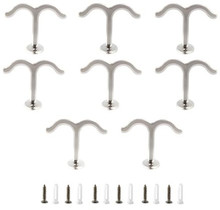 AUXBC Zinklegierung Doppelzinken Deckenhaken, Kleiderhaken unter Regal, Schraubbefestigung, Deckenhaken, Decken-Doppelhaken für Badezimmer, Küche, Schrank, Garage, Silber, 8 Stück