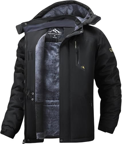Tansozer Skijacke Herren Winter Wasserdicht Winterjacke Warm Gefüttert Regenjacke Atmungsaktiv Wanderjacke Fleece, Schwarz, XXL