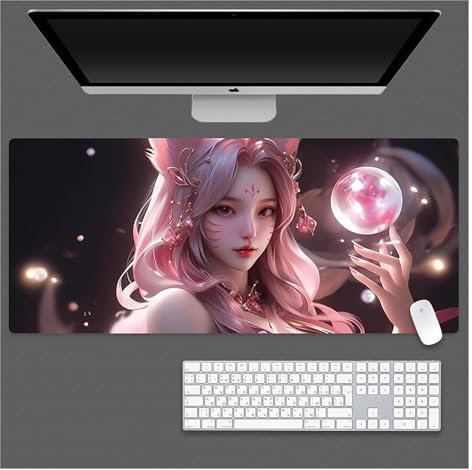 Tapis De Souris Gamer Ahri Tapis De Souris De Jeu for Ordinateur Portable, Tapis De Bureau, Tapis De Souris Animé, Tapis De Souris De Jeu, Clavier PC Étendu, Imperméable Et Antidérapant(B,900x400mm)