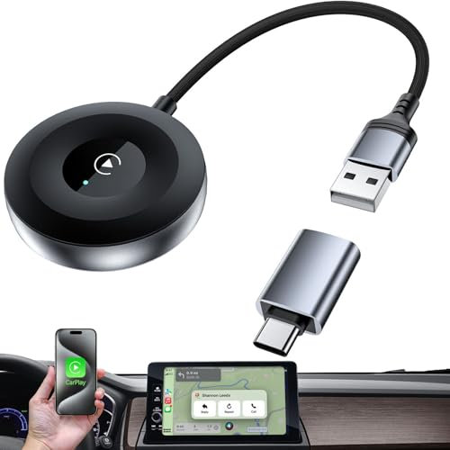 Wireless Carplay Adapter for iPhone 16 Pro Max 15 Plus 14 13 12 11, ACAGET for Apple Car Play Dongle Mini UK with USB Adapter Type C 2-Pack Convert Wired to Wireless, for iPhone iOS 11 18 10+