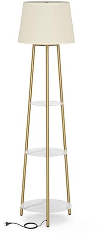 Floor Lamp with Shelves: Tripod Gold Floor Lamp with Sintered Stone Shelves 3 Color Temperature Living Room Corner Standing Reading Light, for Bedroom