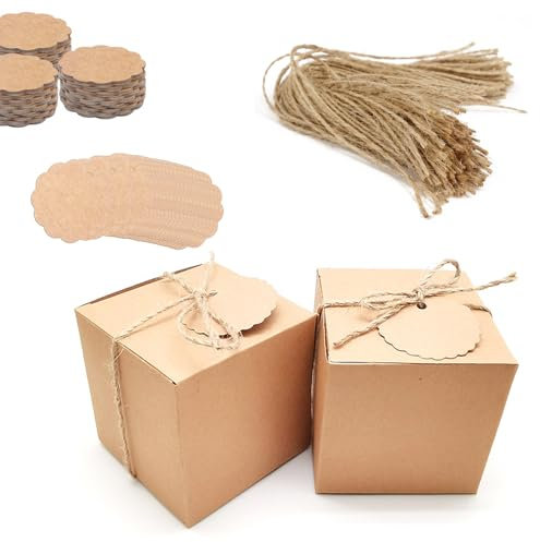 50 Stücke Karton Schachteln, Pralinenschachtel, 7 x 7 x 7 cm Geschenkboxen Kraftpapier, Geschenkbox Quadratisch, Pappschachteln für Geschenke, Party, Geburtstag